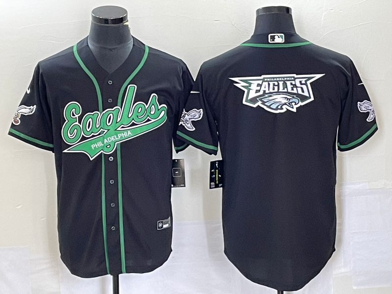 Philadelphia Eagles Black Team Big Logo Cool Base Stitched Baseball Jersey